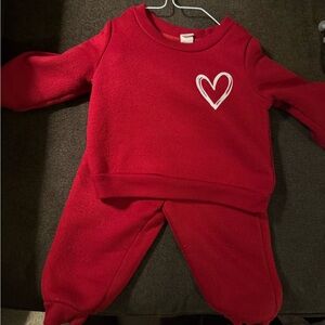 Baby Girl Red Sweatshirt & Jogger Set | 6–9 Months | Heart Detail
